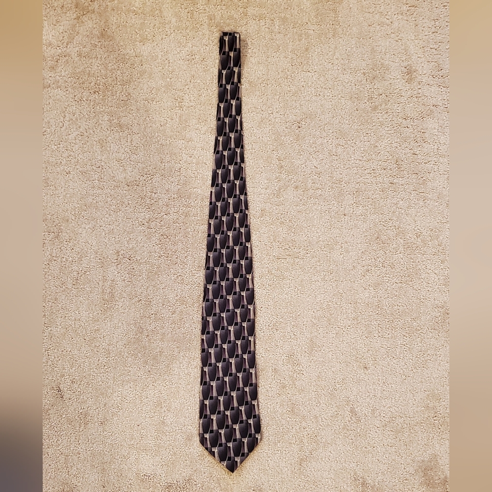 Men's Vintage Axis LA Purple Black Gray Geometric Silk Necktie Made in Korea
